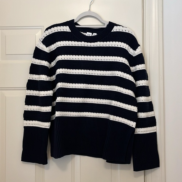 GAP Relaxed Navy/white-striped Mixed-Stitch Tunic Sweater/ NWT / Small - Picture 3 of 13